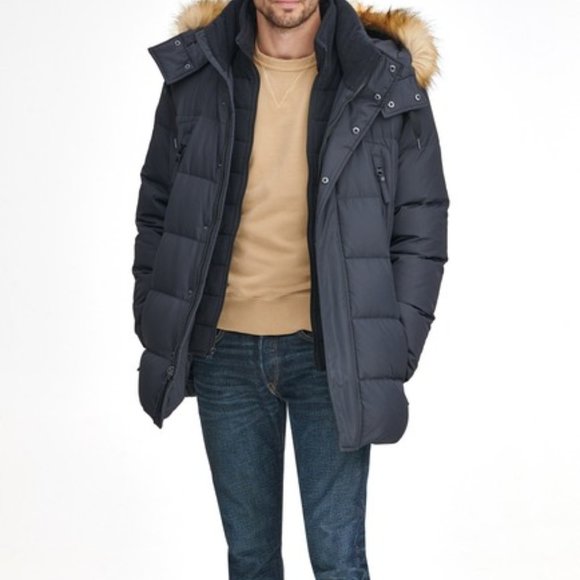andrew marc conway removable faux fur hood quilted parka